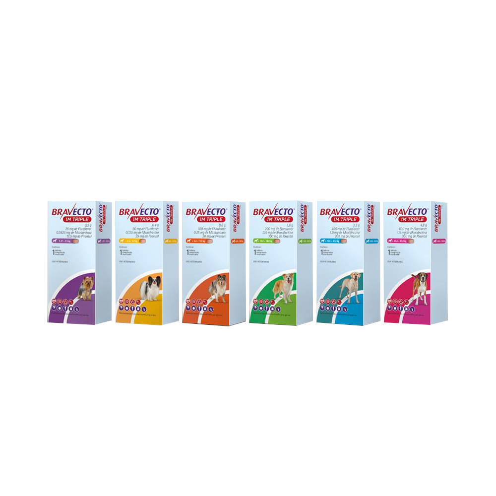 Bravecto 1 Mes Triple Acción - 1 Tableta | Antipulgas y Garrapatas | Antiparasitario