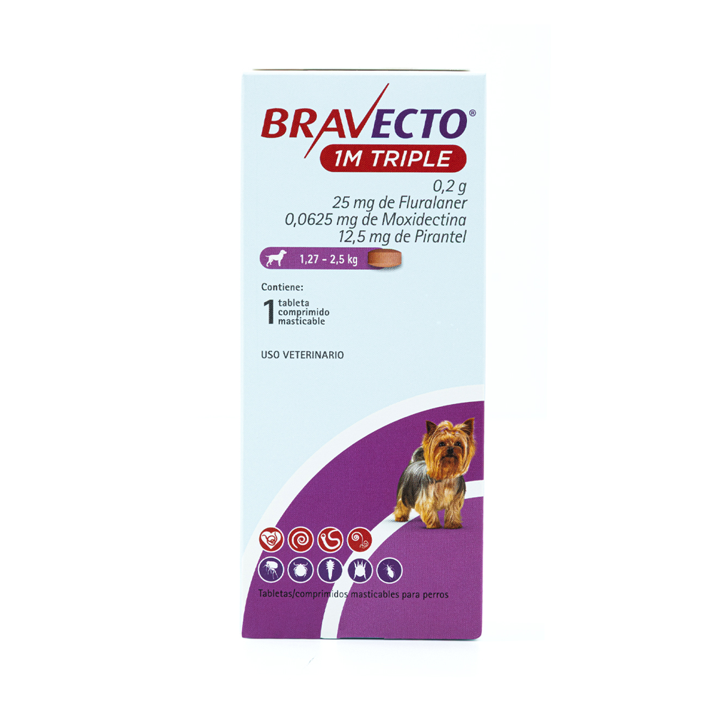 Bravecto 1 Mes Triple Acción - 1 Tableta | Antipulgas y Garrapatas | Antiparasitario