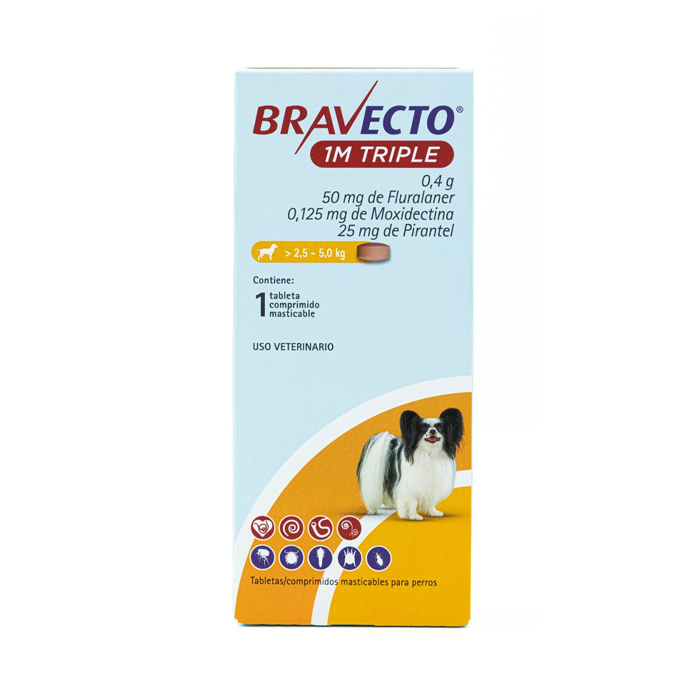 Bravecto 1 Mes Triple Acción - 1 Tableta | Antipulgas y Garrapatas | Antiparasitario