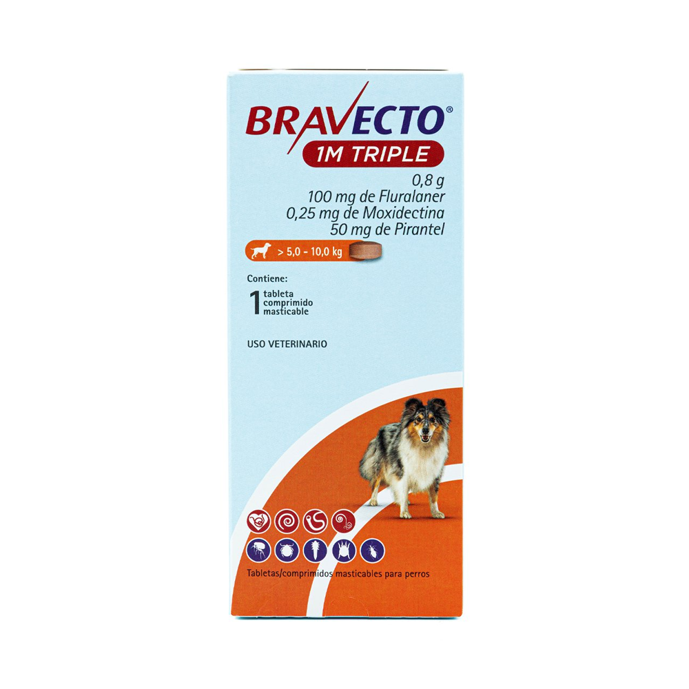 Bravecto 1 Mes Triple Acción - 1 Tableta | Antipulgas y Garrapatas | Antiparasitario