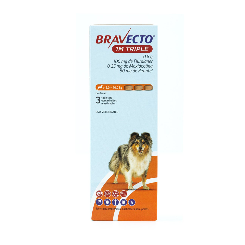 Bravecto 1 Mes Triple Acción - 3 Tabletas | Antiparasitario | Antipulgas y Garrapatas