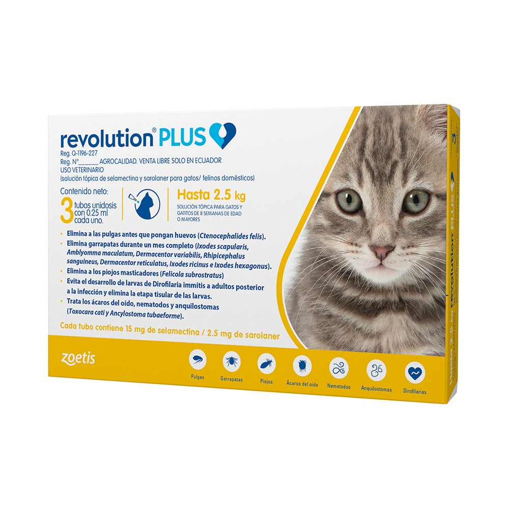 Revolution Plus para gato |  Control Total de Pulgas, Garrapatas y Parásitos Internos |  Pipeta