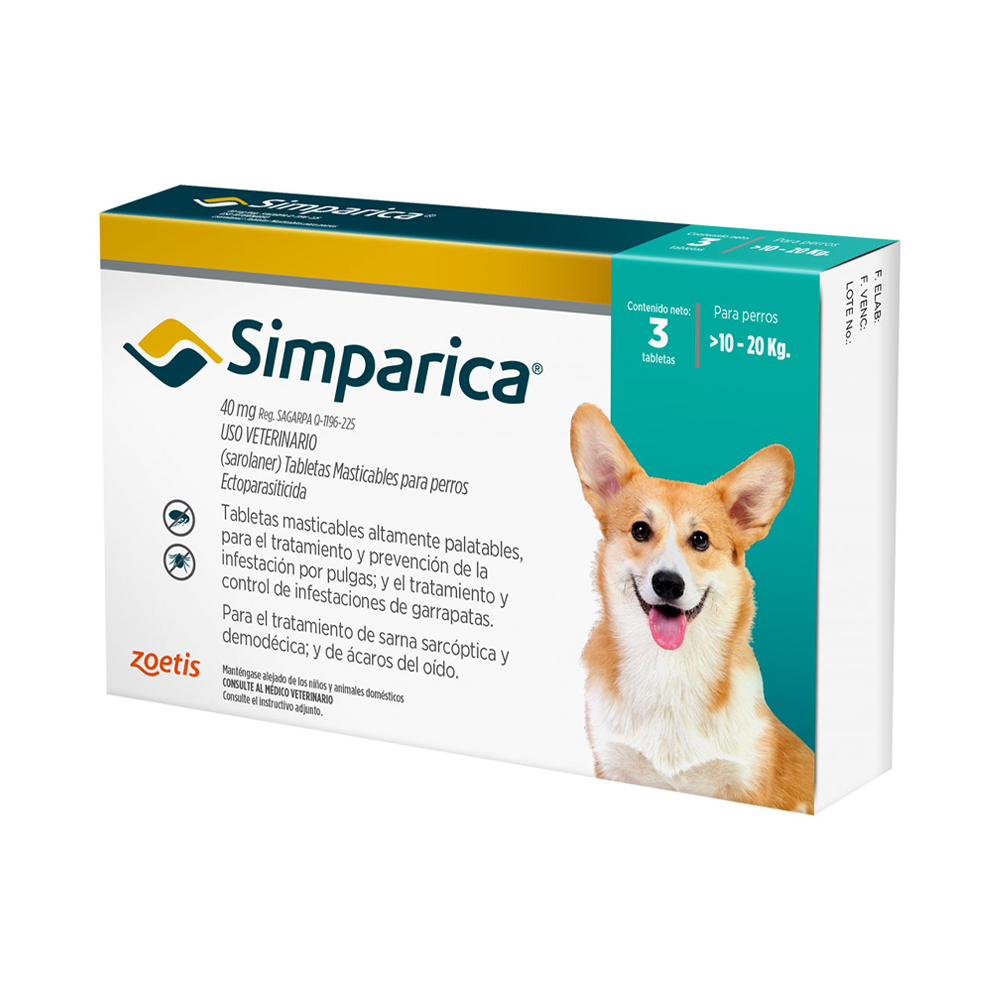 Simparica 3 Tabletas | Antipulgas, Garrapatas y Ácaros | Perros