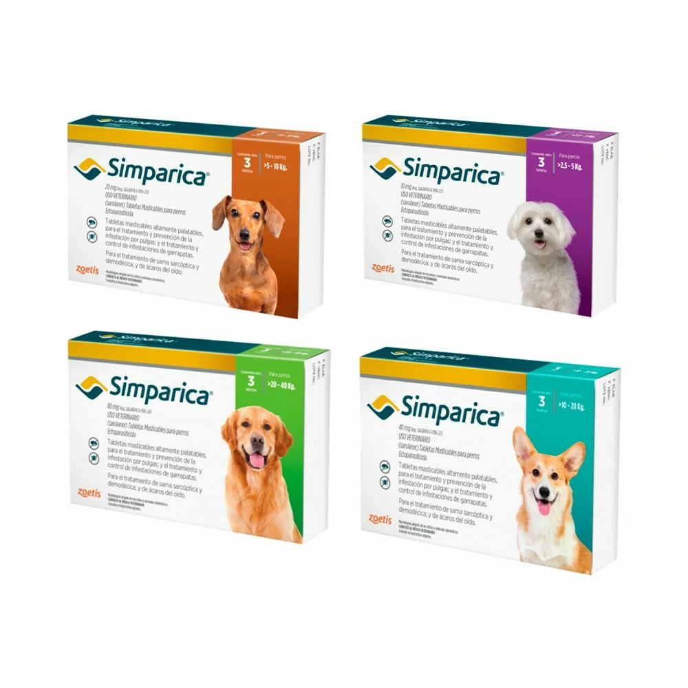 Simparica 3 Tabletas | Antipulgas, Garrapatas y Ácaros | Perros