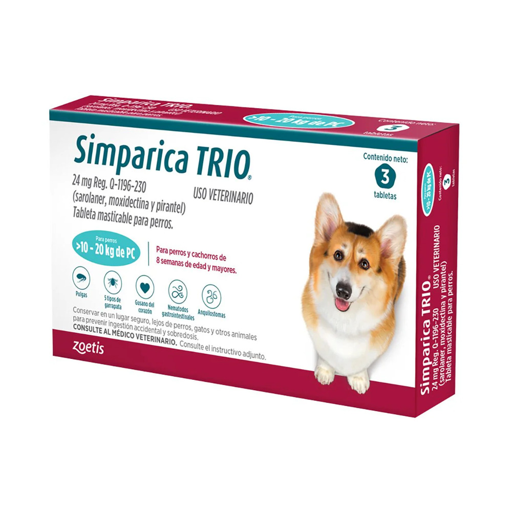 Simparica TRIO para Perro | Tabletas Masticables Antipulgas, Garrapatas y Desparasitante