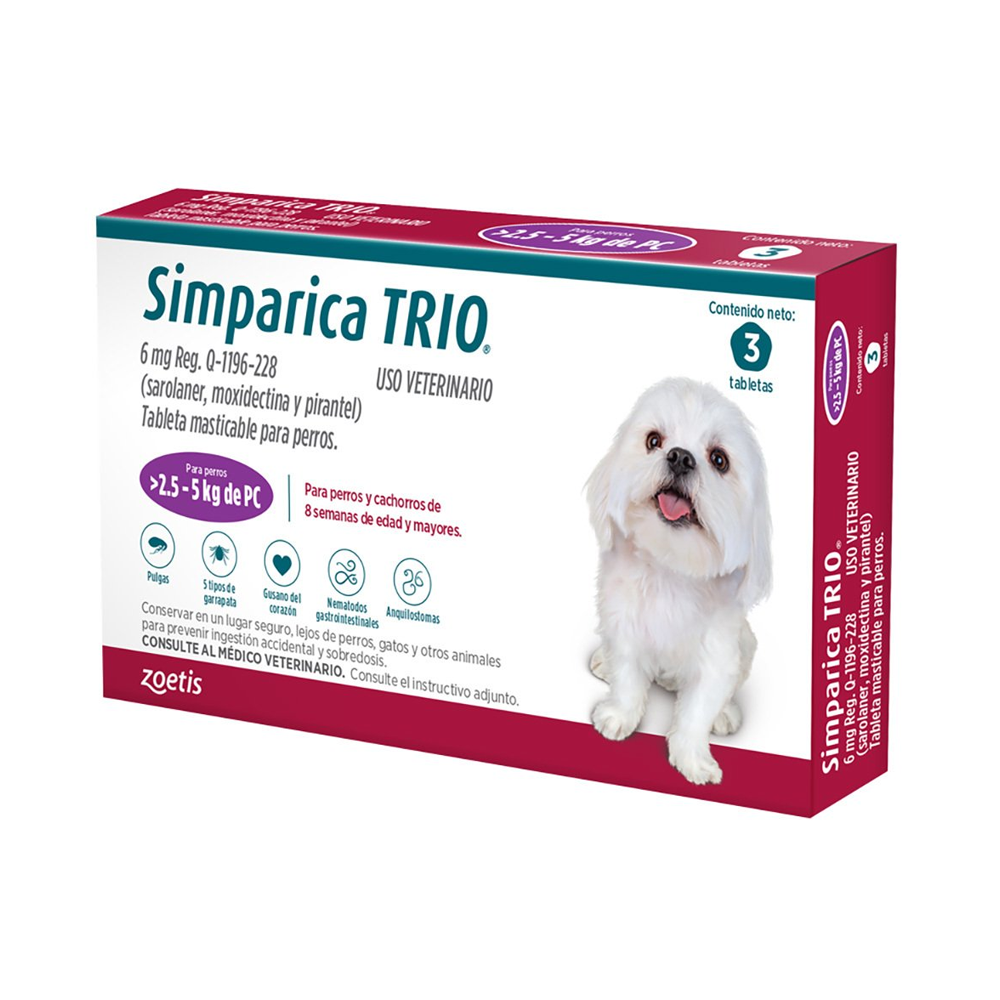 Simparica TRIO para Perro | Tabletas Masticables Antipulgas, Garrapatas y Desparasitante (3 Meses)