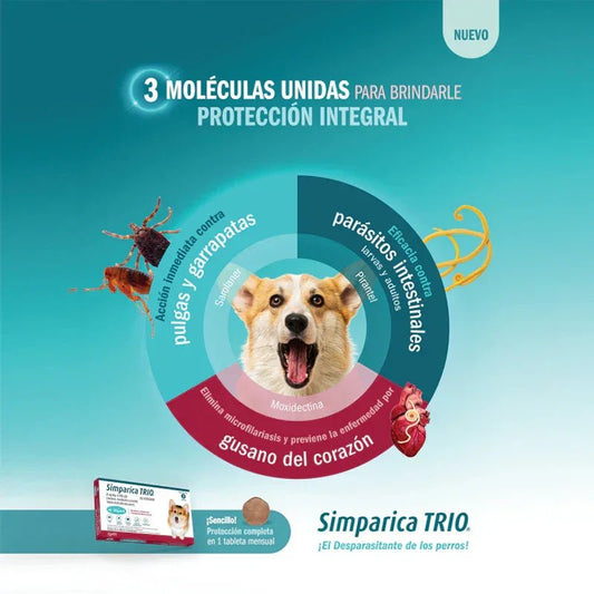Simparica TRIO para Perro | Tabletas Masticables Antipulgas, Garrapatas y Desparasitante - DPYP - VET
