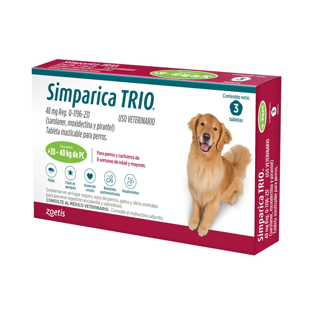 Simparica TRIO para Perro | Tabletas Masticables Antipulgas, Garrapatas y Desparasitante - DPYP - VET